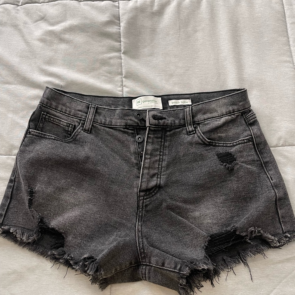 Distressed Black Denim Shorts